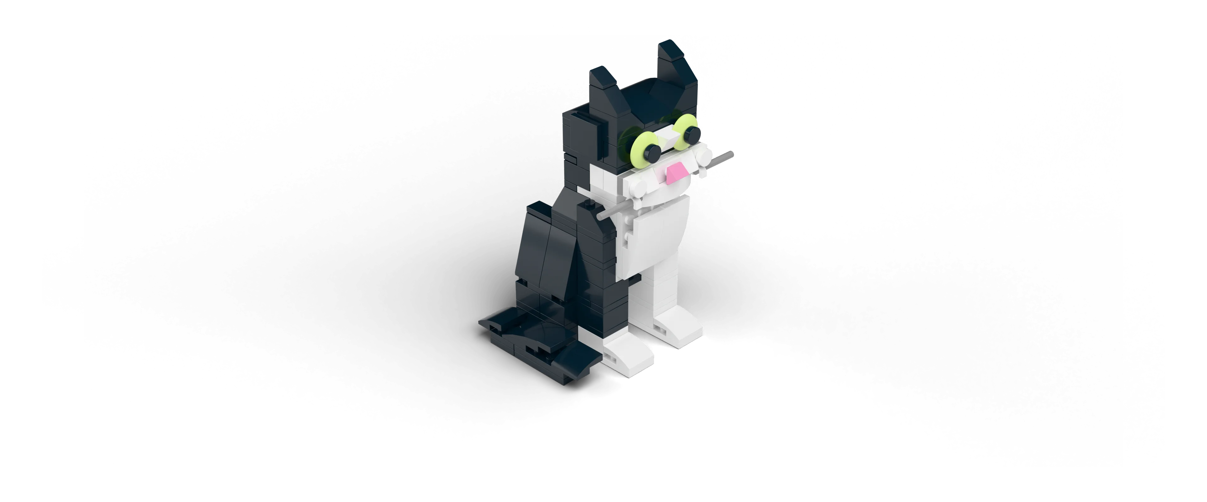 Tuxedo Cat brick set, front view
