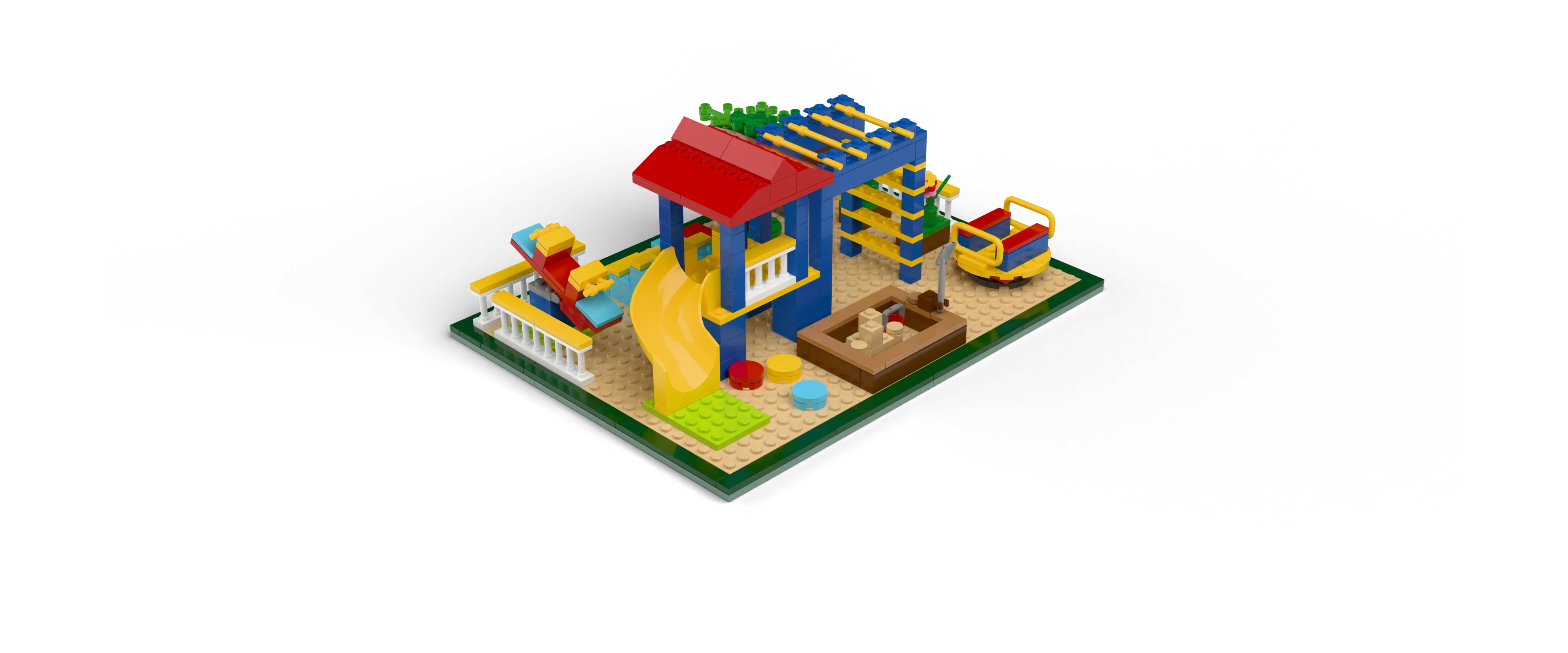 A Playground brick set, front view