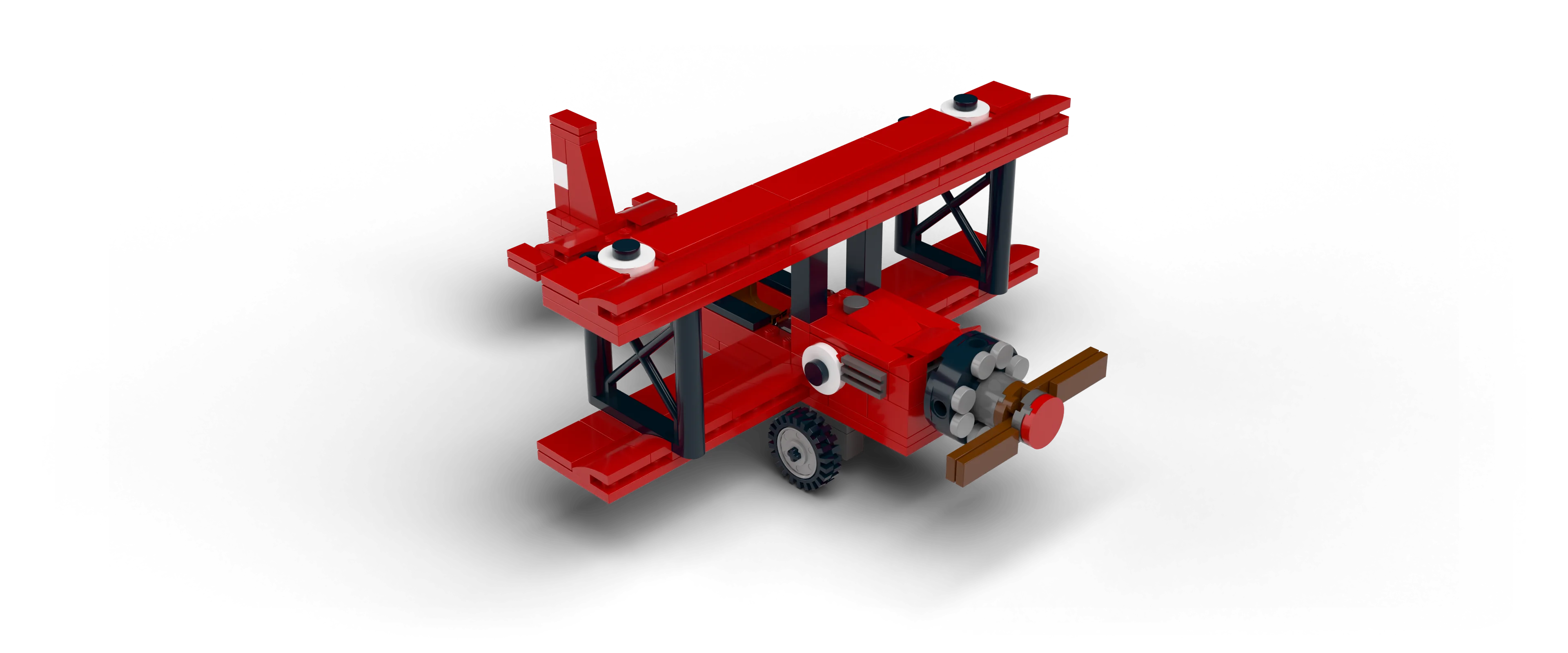 A Red Vintage Biplane brick set, front view