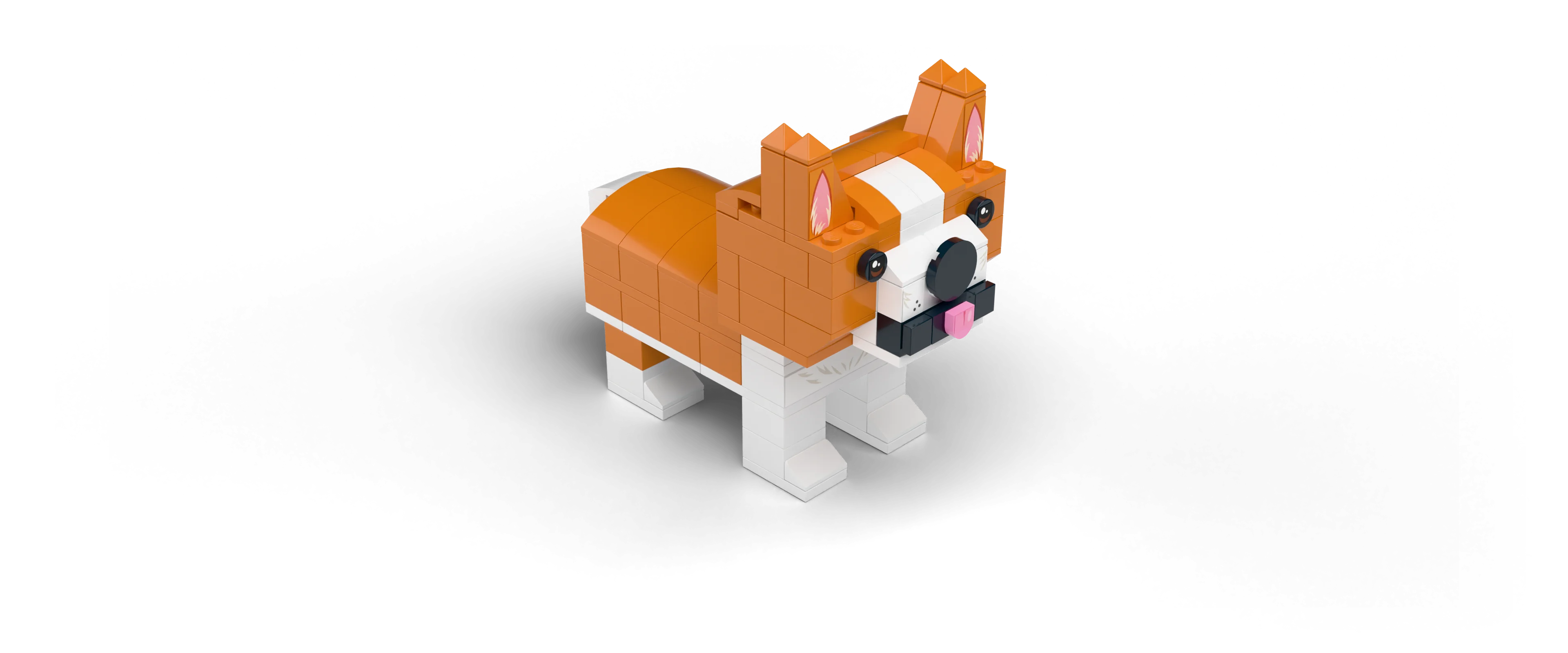 Brick Corgi Puppy brick set, front view
